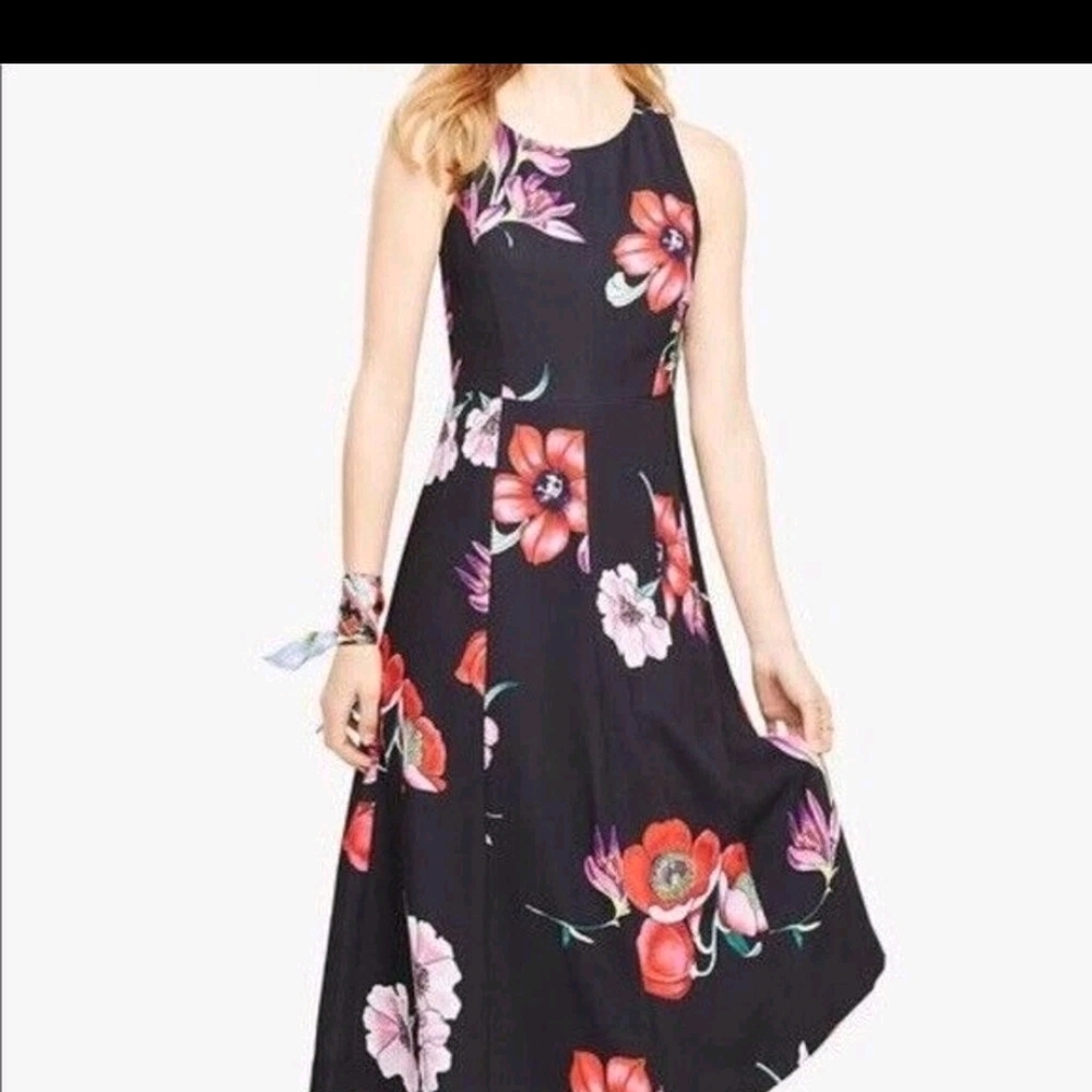 Ann Taylor Black Maxi Dress with Red & Pink Floral Print